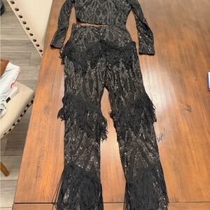 Fashion Nova  Black Sequin Fringe Set - S